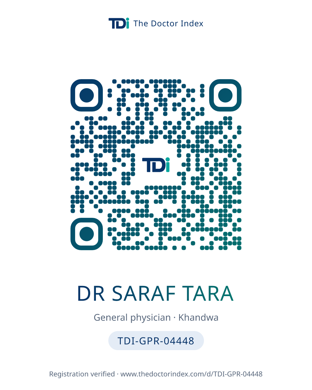 QR card for Dr Saraf Tara, TDI-GPR-04448