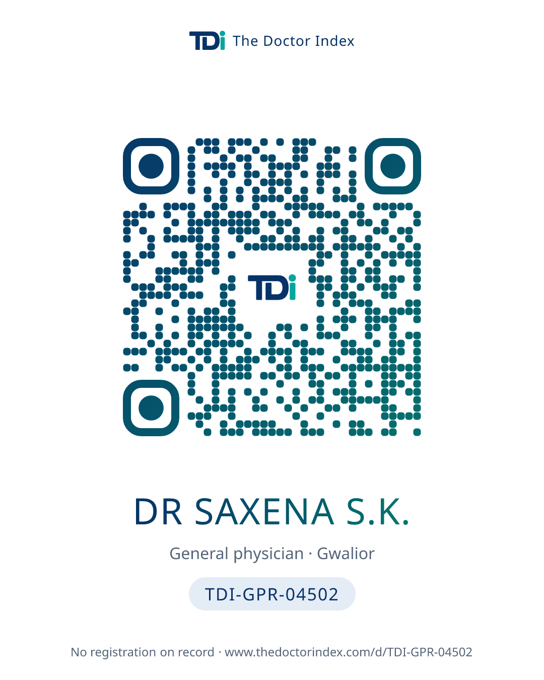 QR card for Dr Saxena S.K., TDI-GPR-04502