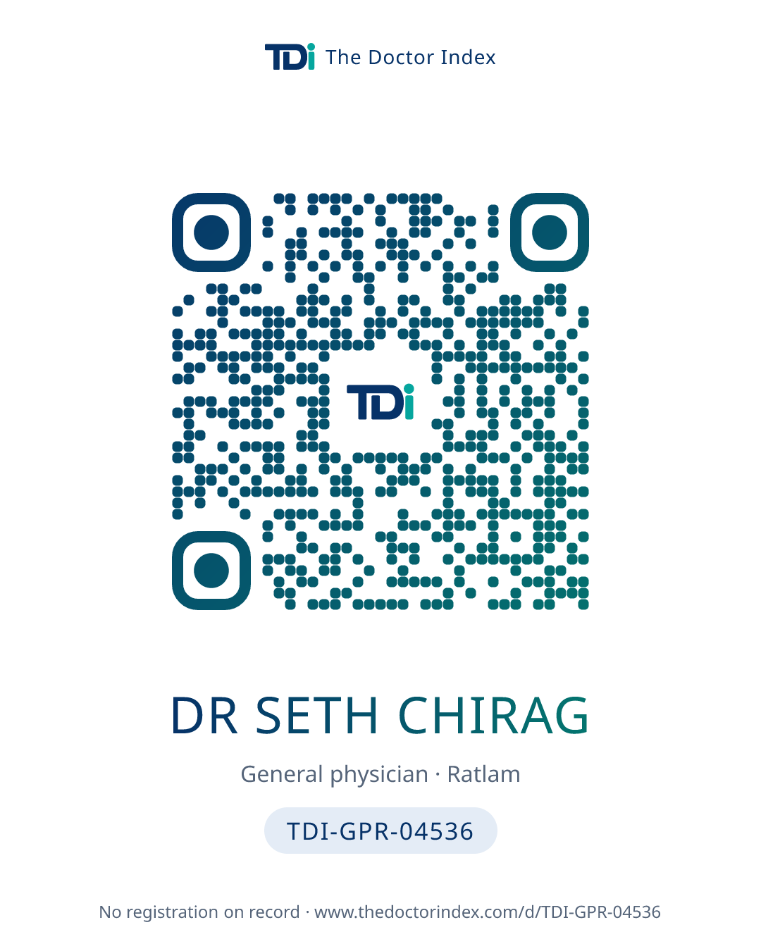 QR card for Dr Seth Chirag, TDI-GPR-04536