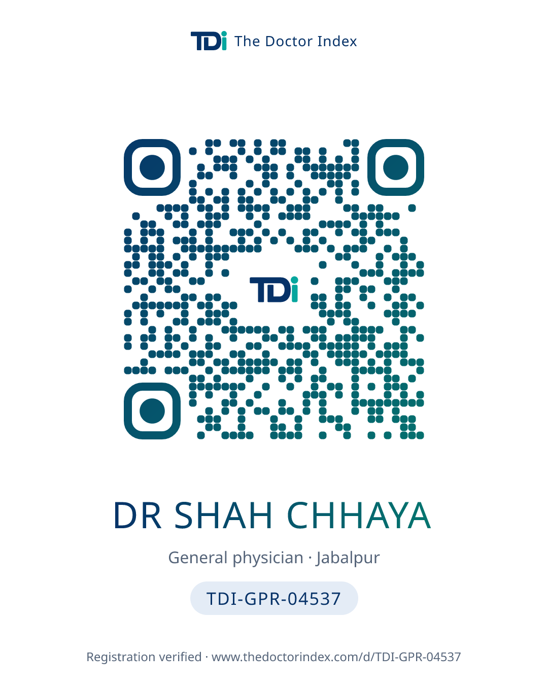 QR card for Dr Shah Chhaya, TDI-GPR-04537