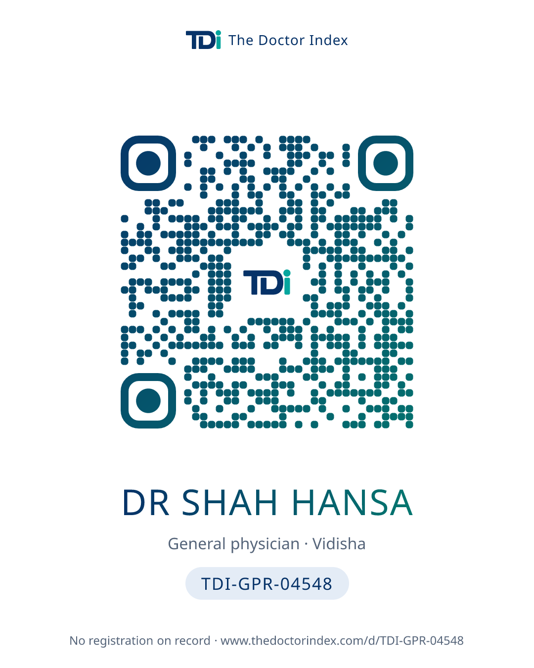 QR card for Dr Shah Hansa, TDI-GPR-04548