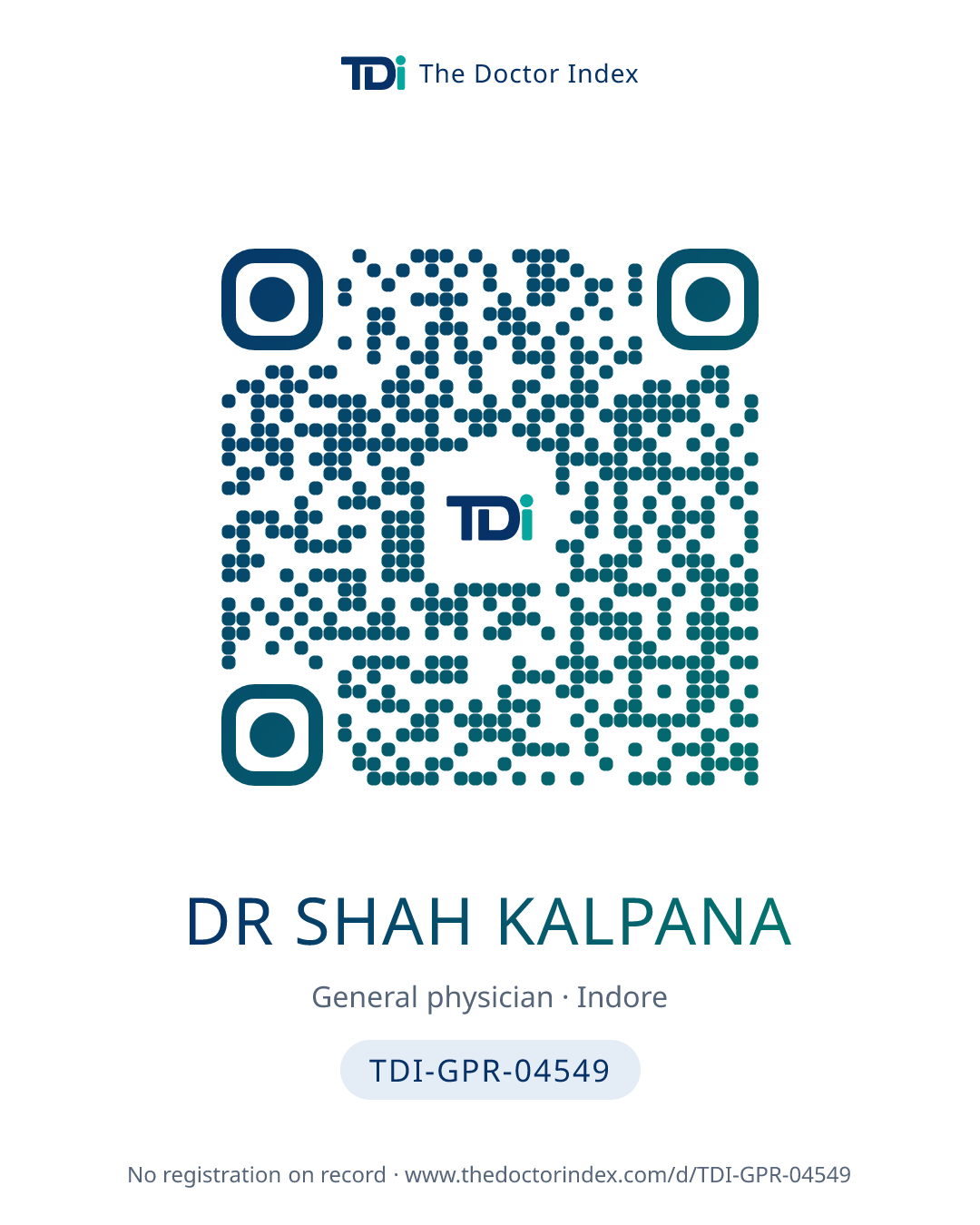 QR card for Dr Shah Kalpana, TDI-GPR-04549
