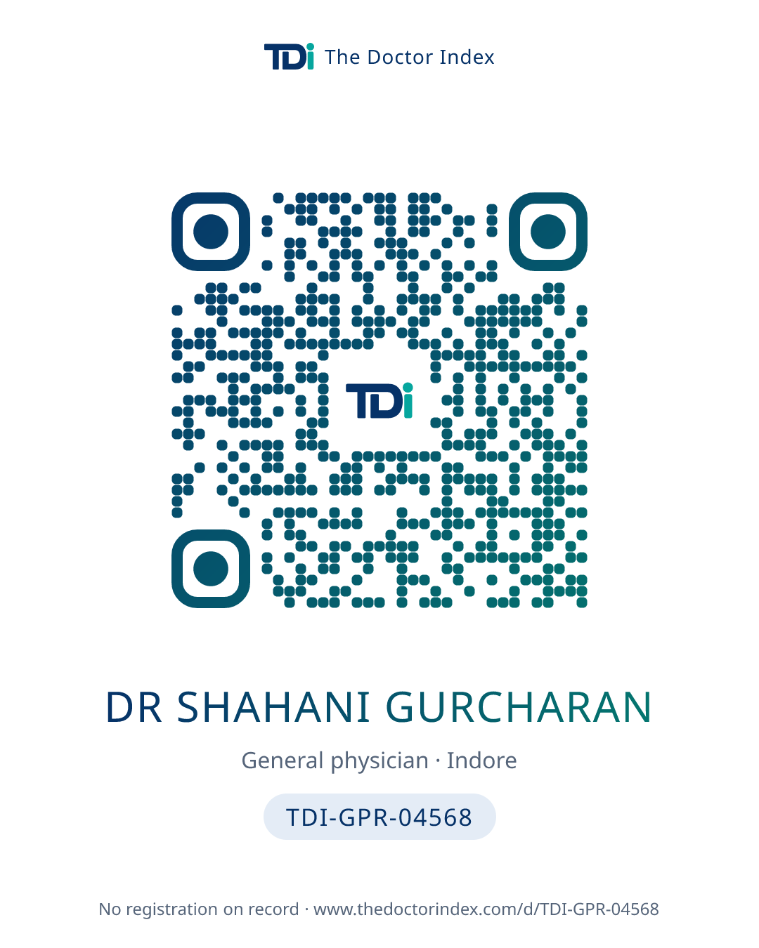 QR card for Dr Shahani Gurcharan, TDI-GPR-04568