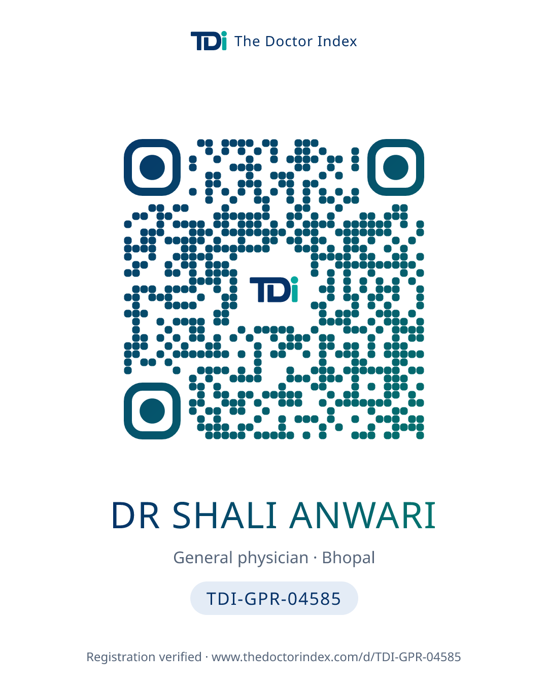 QR card for Dr Shali Anwari, TDI-GPR-04585