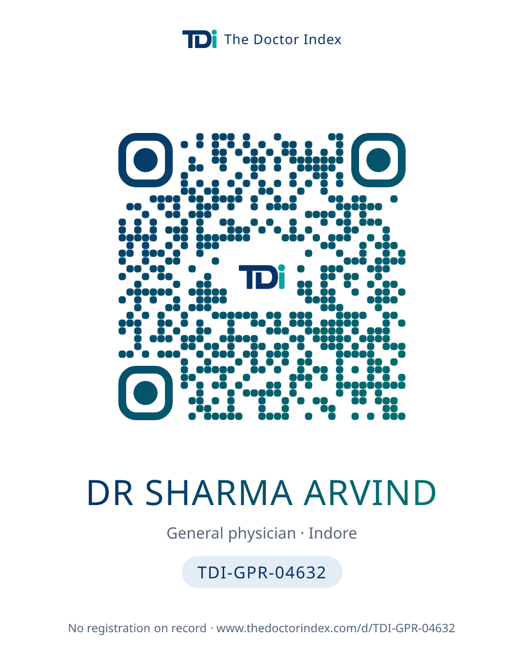 QR card for Dr Sharma Arvind, TDI-GPR-04632