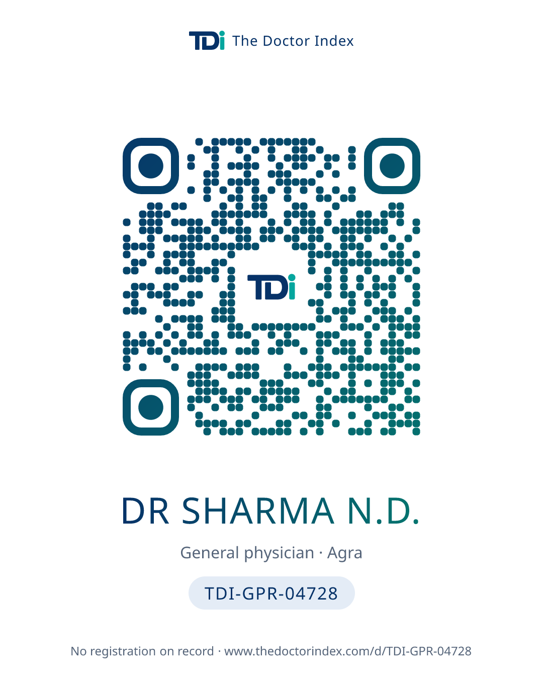 QR card for Dr Sharma N.D., TDI-GPR-04728