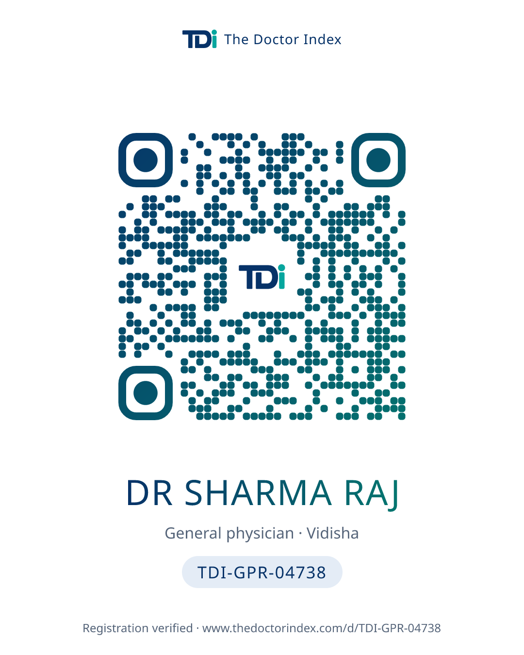QR card for Dr Sharma Raj, TDI-GPR-04738