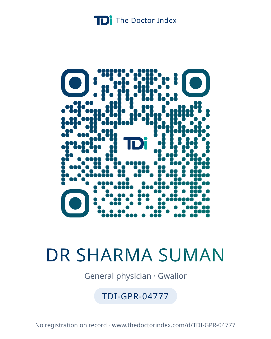 QR card for Dr Sharma Suman, TDI-GPR-04777