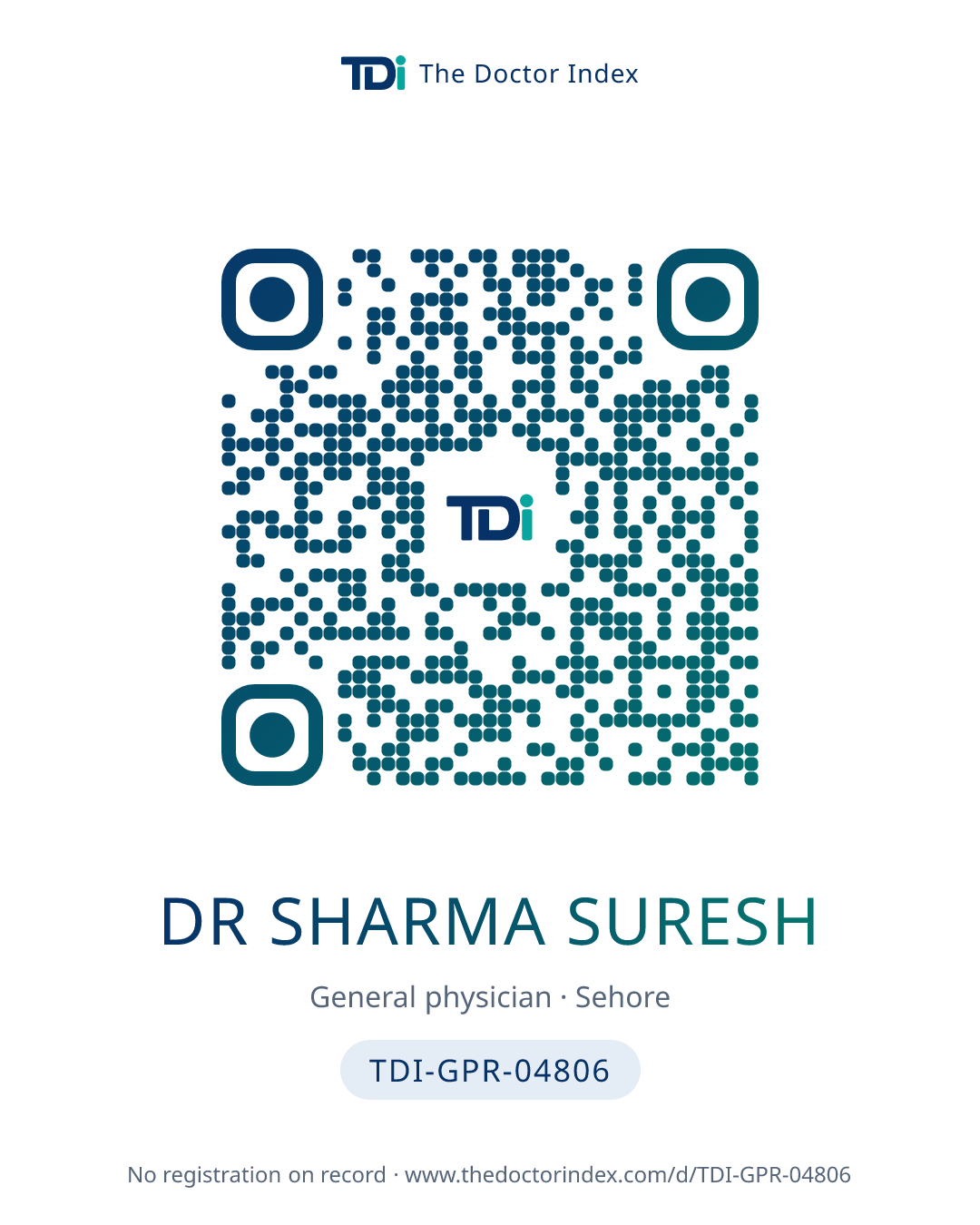 QR card for Dr Sharma Suresh, TDI-GPR-04806