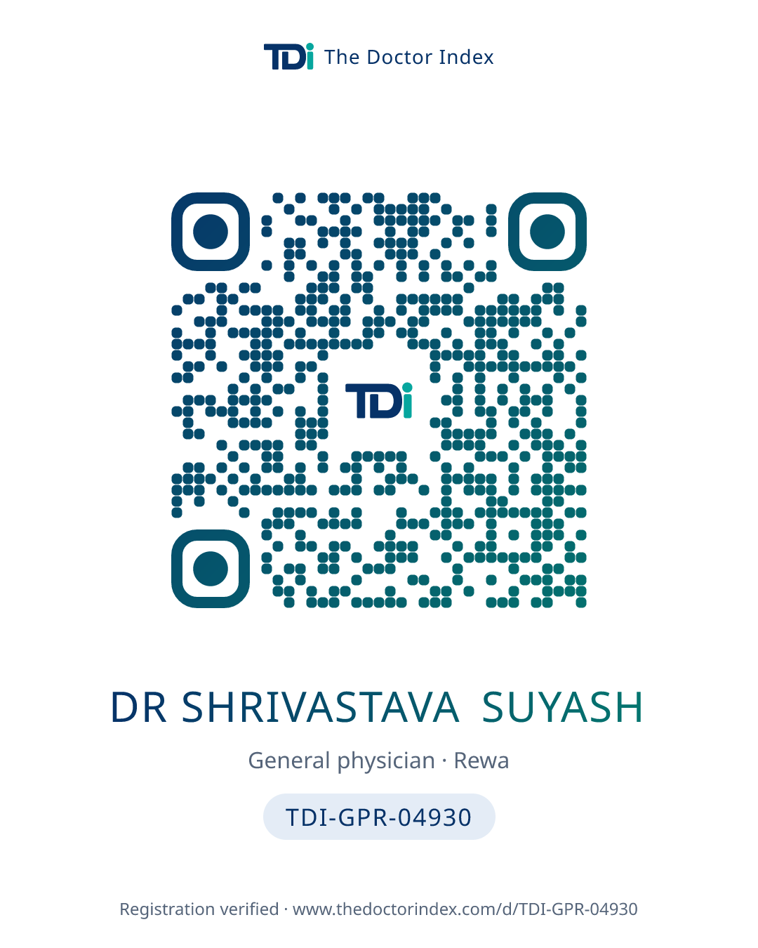 QR card for Dr Shrivastava Suyash, TDI-GPR-04930