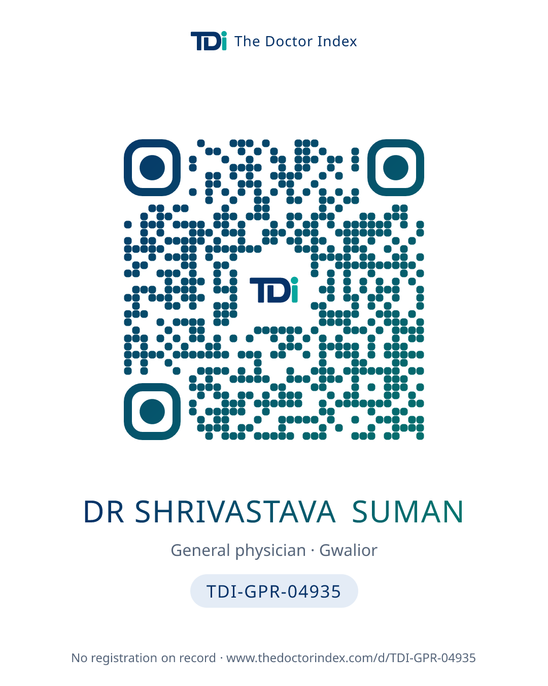 QR card for Dr Shrivastava Suman, TDI-GPR-04935