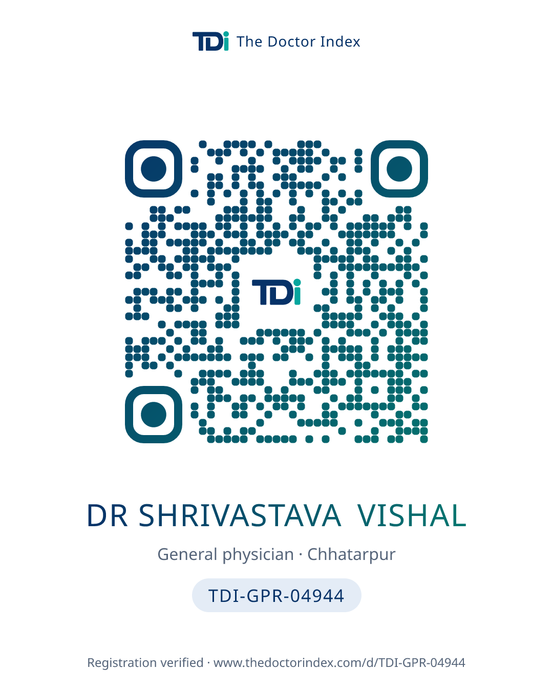 QR card for Dr Shrivastava Vishal, TDI-GPR-04944