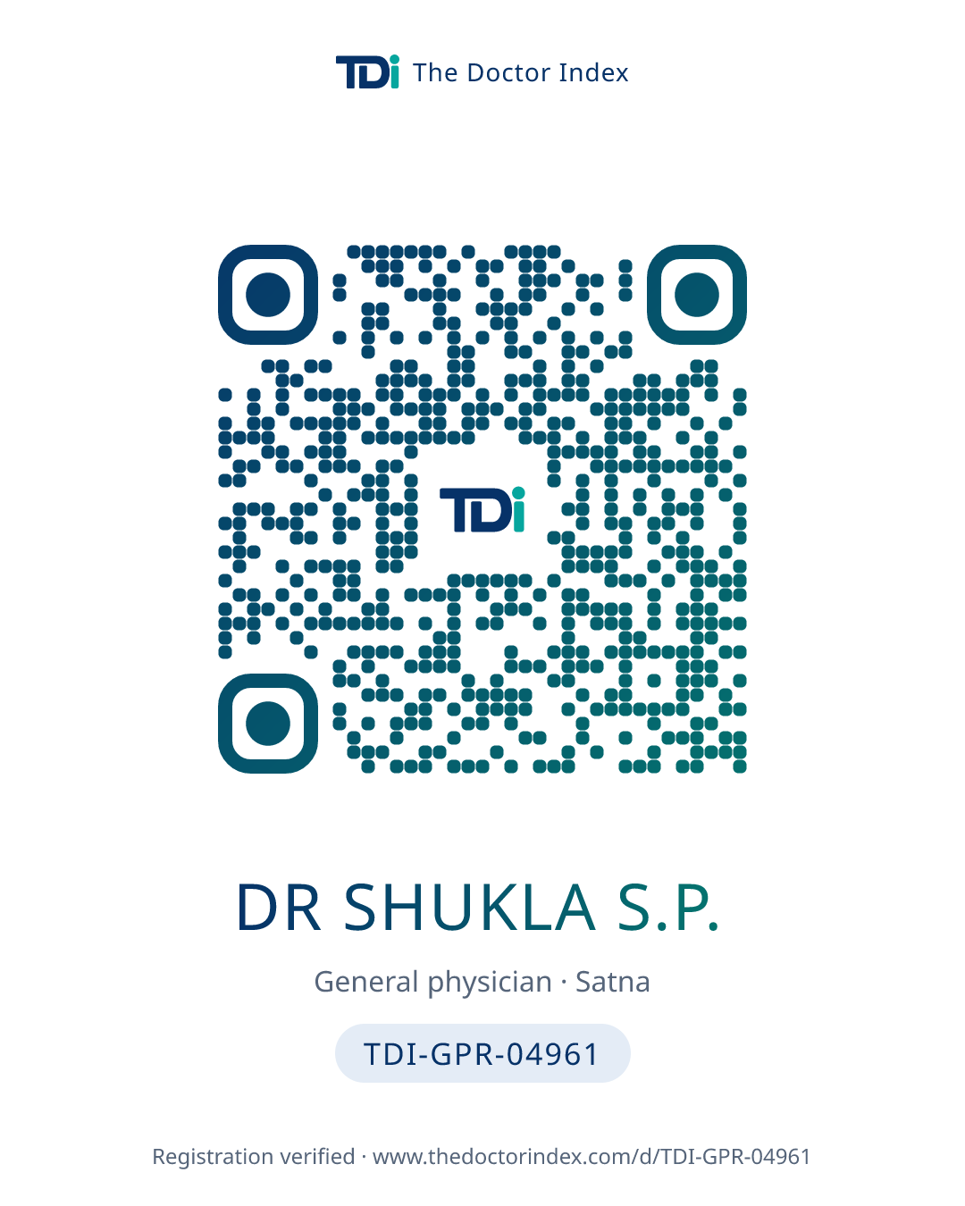 QR card for Dr Shukla S.P., TDI-GPR-04961