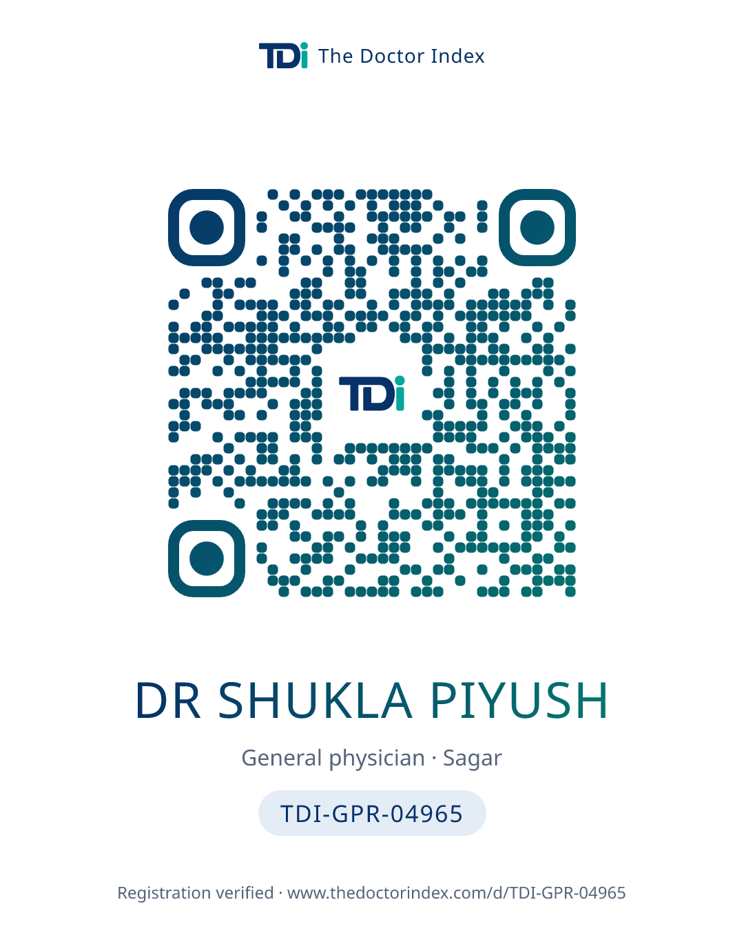 QR card for Dr Shukla Piyush, TDI-GPR-04965