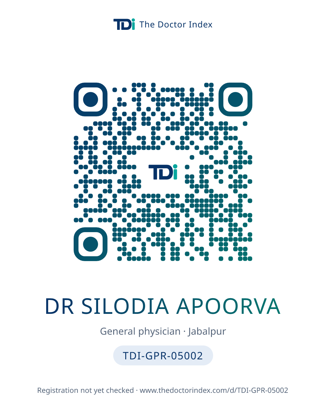 QR card for Dr Silodia Apoorva, TDI-GPR-05002