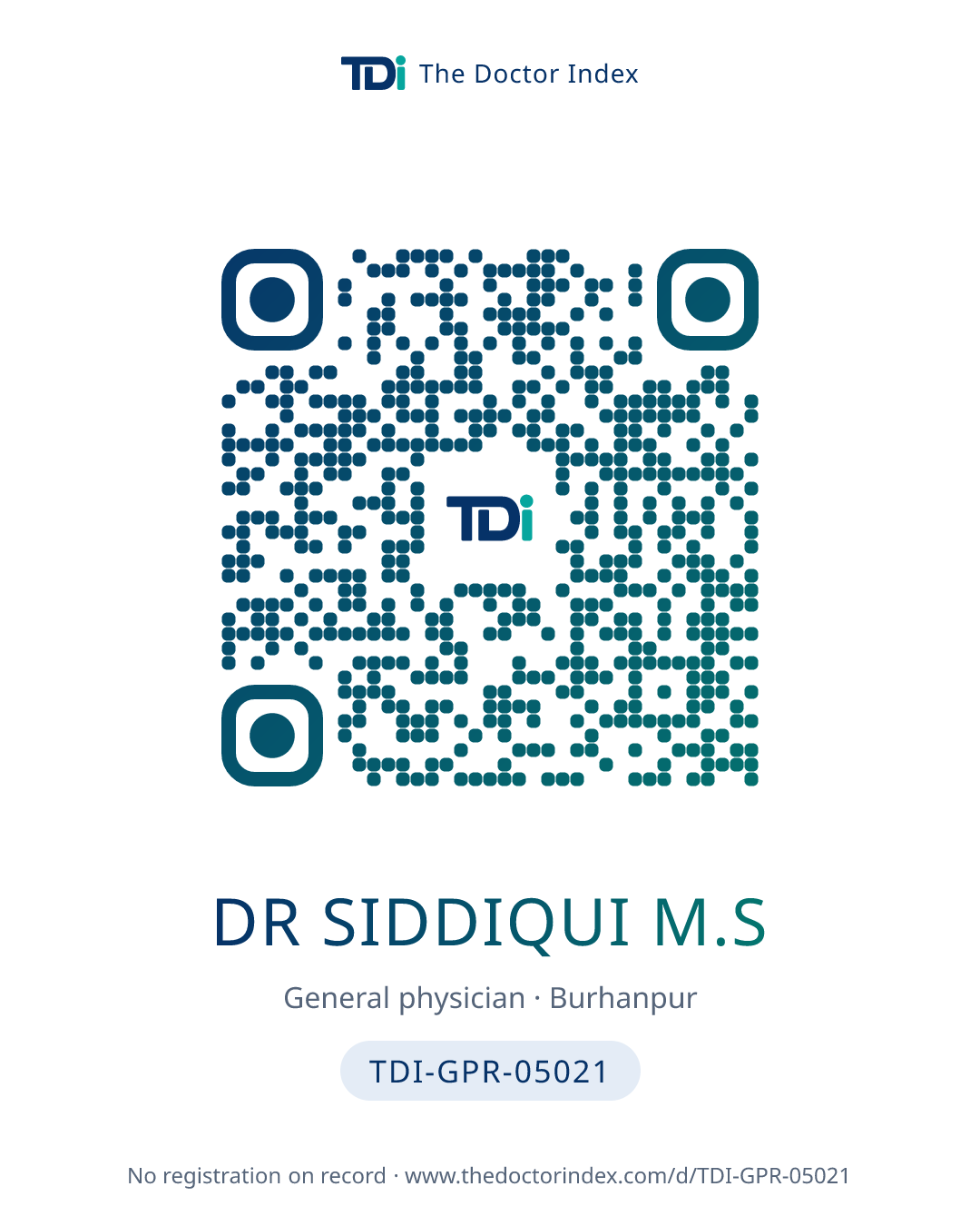 QR card for Dr Siddiqui M.S, TDI-GPR-05021