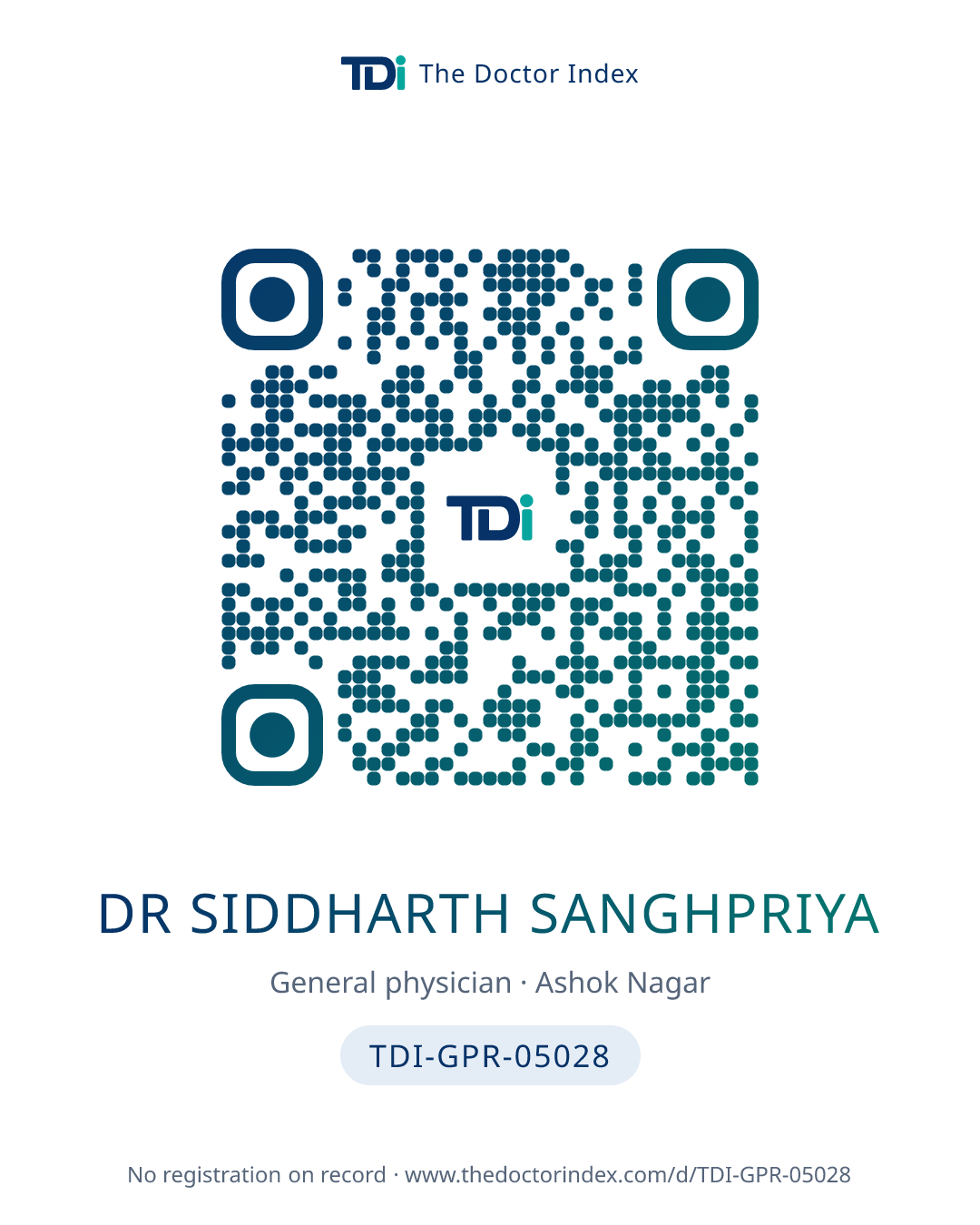 QR card for Dr Siddharth Sanghpriya, TDI-GPR-05028