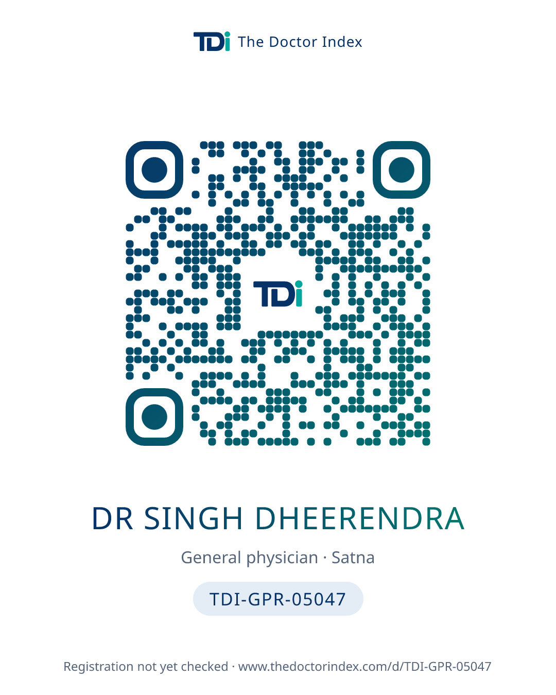 QR card for Dr Singh Dheerendra, TDI-GPR-05047