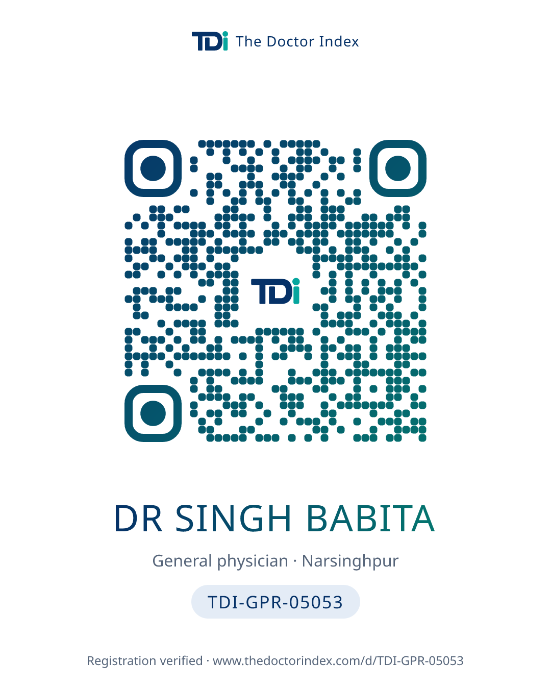 QR card for Dr Singh Babita, TDI-GPR-05053