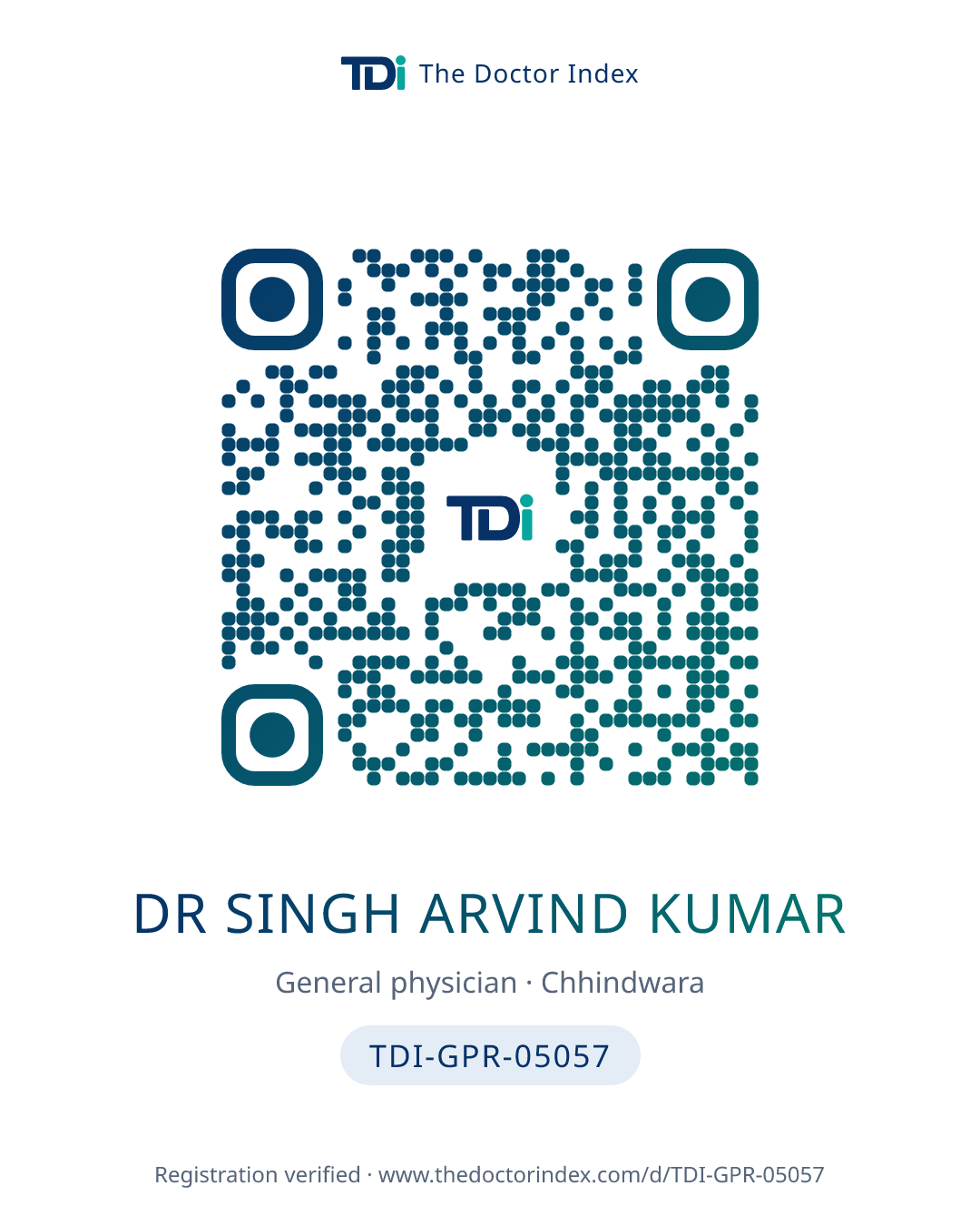 QR card for Dr Singh Arvind Kumar, TDI-GPR-05057