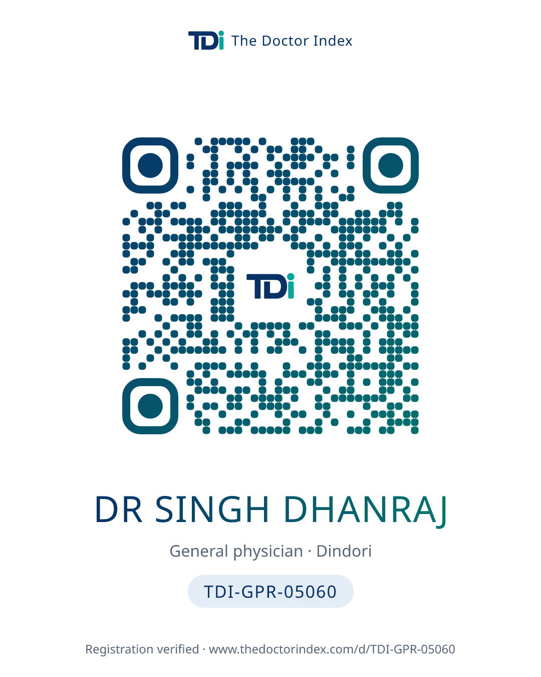 QR card for Dr Singh Dhanraj, TDI-GPR-05060