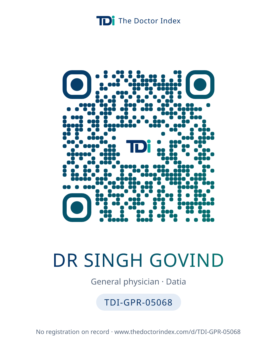 QR card for Dr Singh Govind, TDI-GPR-05068