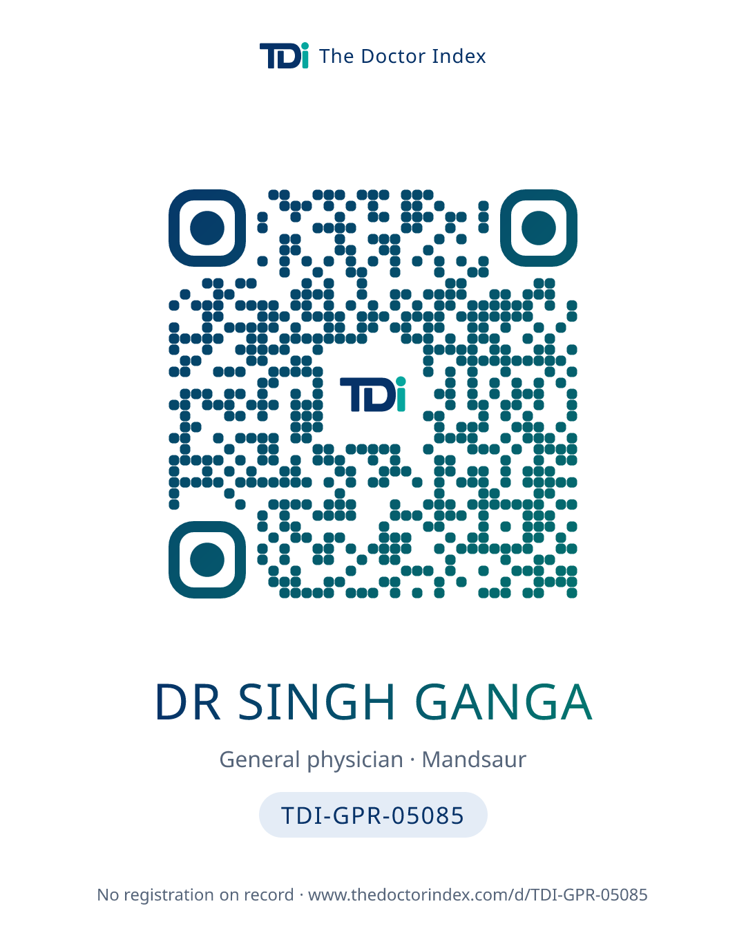 QR card for Dr Singh Ganga, TDI-GPR-05085