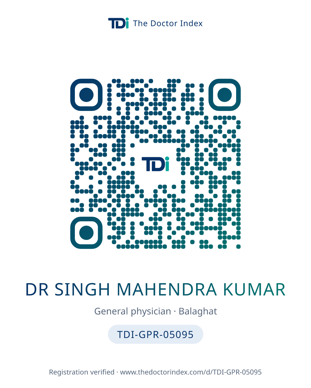 QR card for Dr Singh Mahendra Kumar, TDI-GPR-05095