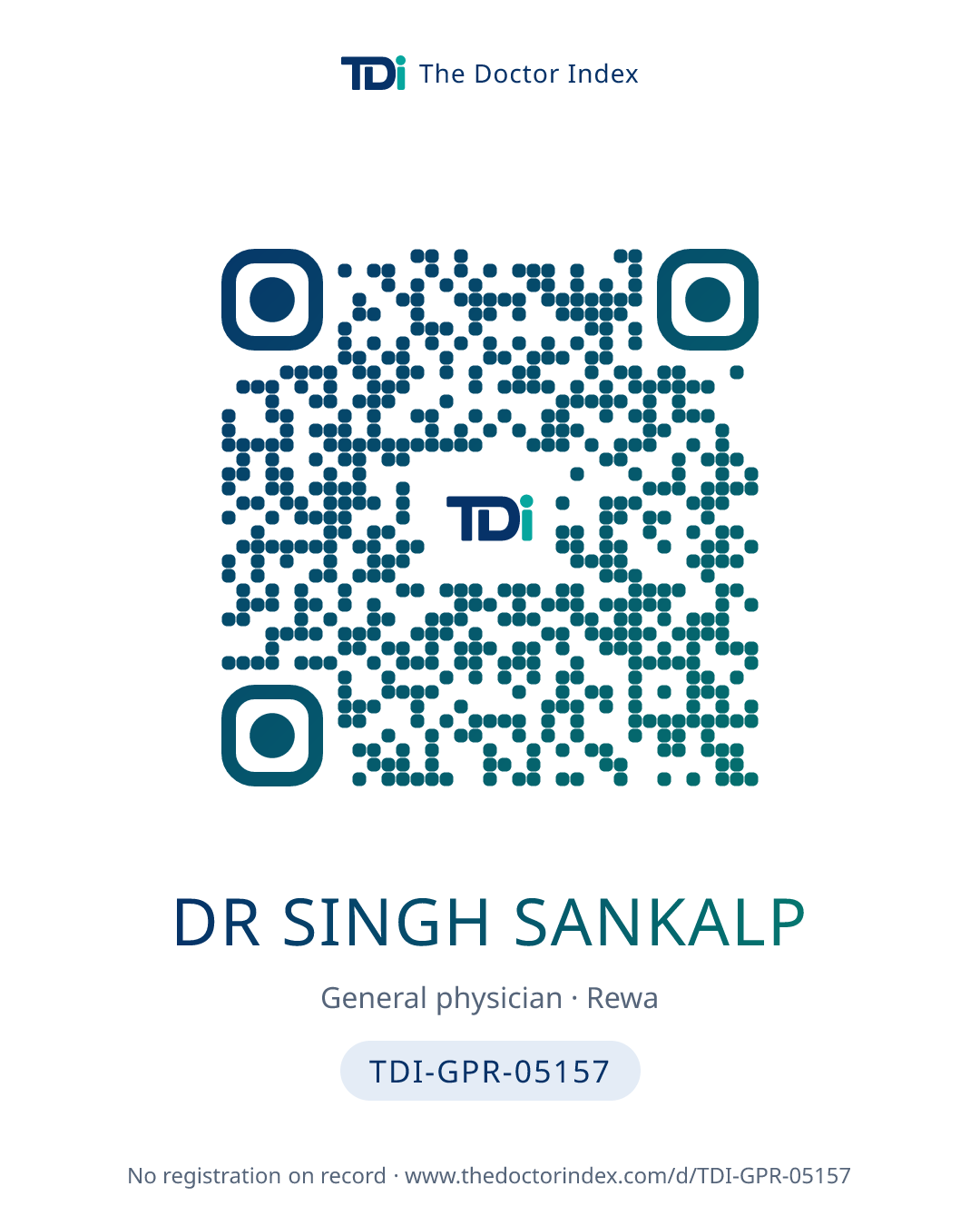 QR card for Dr Singh Sankalp, TDI-GPR-05157