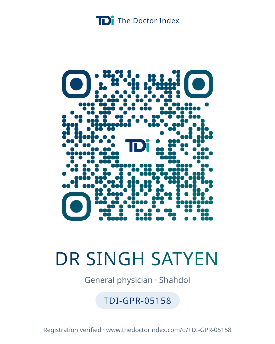QR card for Dr Singh Satyen, TDI-GPR-05158