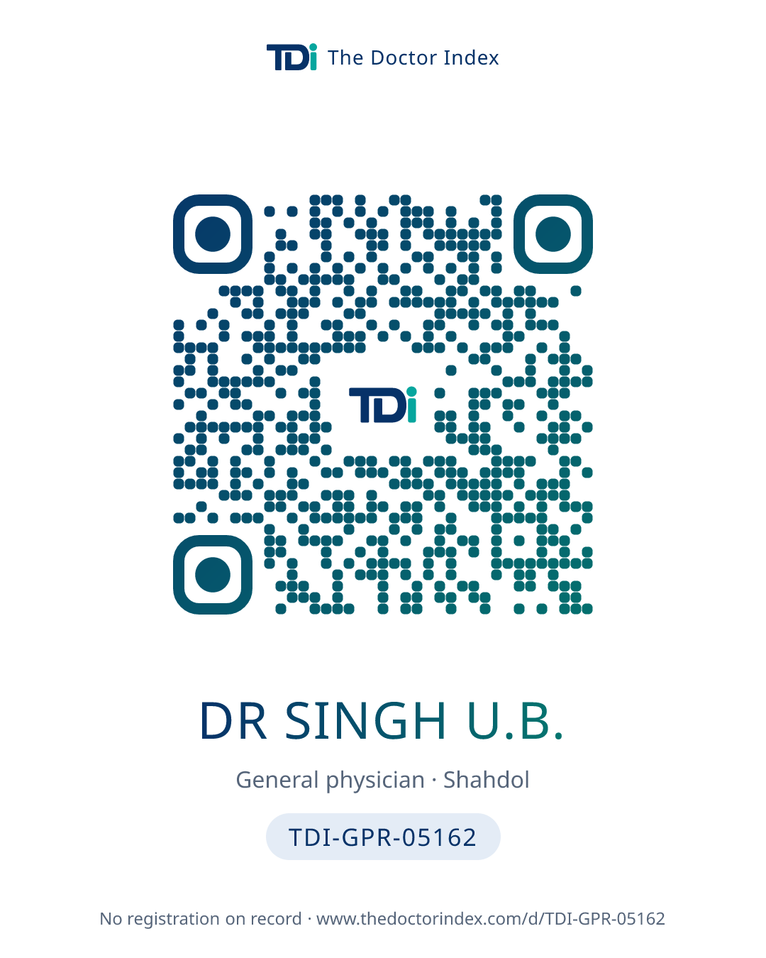 QR card for Dr Singh U.B., TDI-GPR-05162