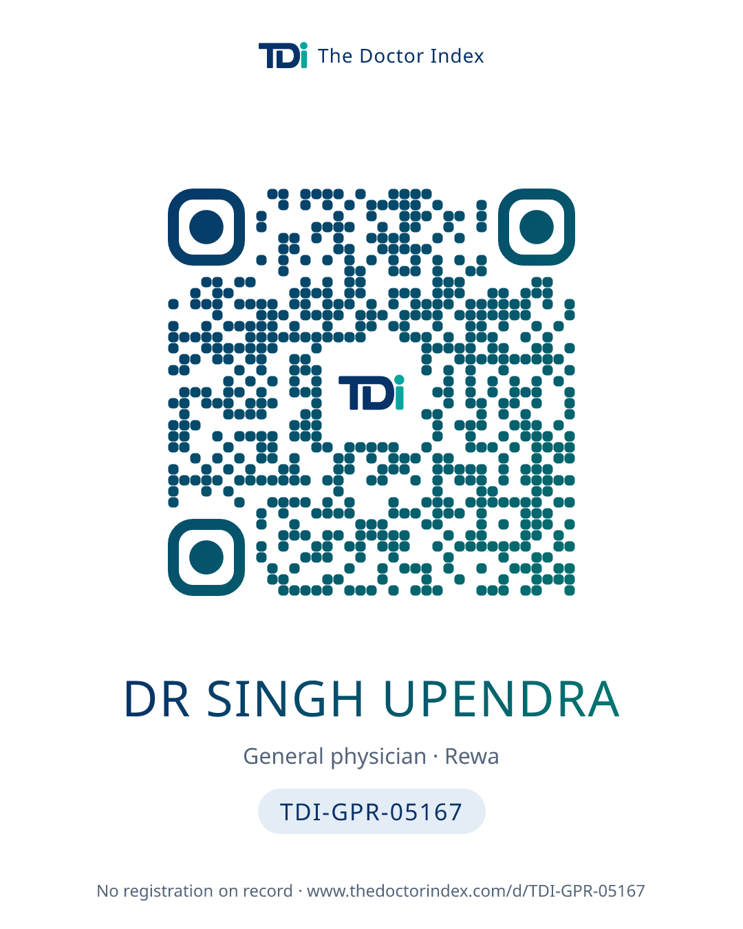 QR card for Dr Singh Upendra, TDI-GPR-05167