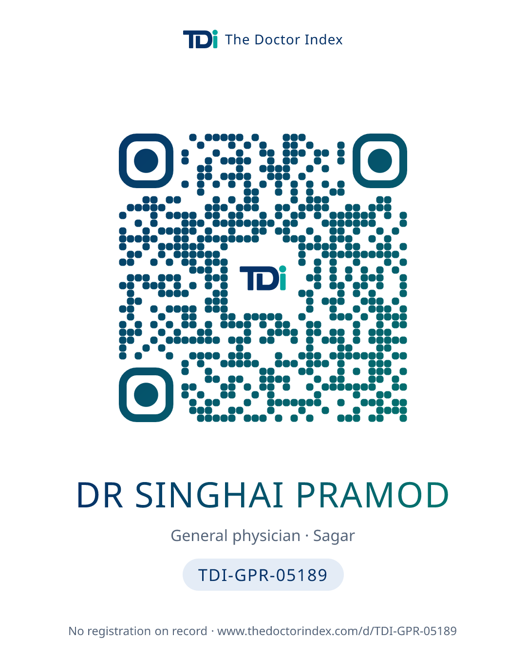 QR card for Dr Singhai Pramod, TDI-GPR-05189