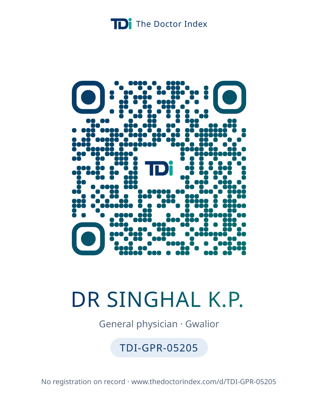 QR card for Dr Singhal K.P., TDI-GPR-05205