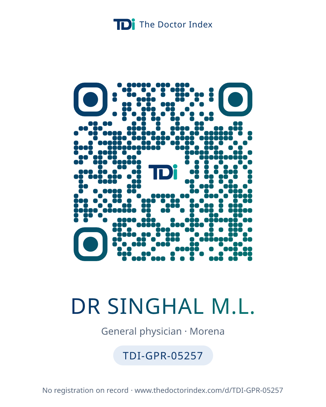 QR card for Dr Singhal M.L., TDI-GPR-05257