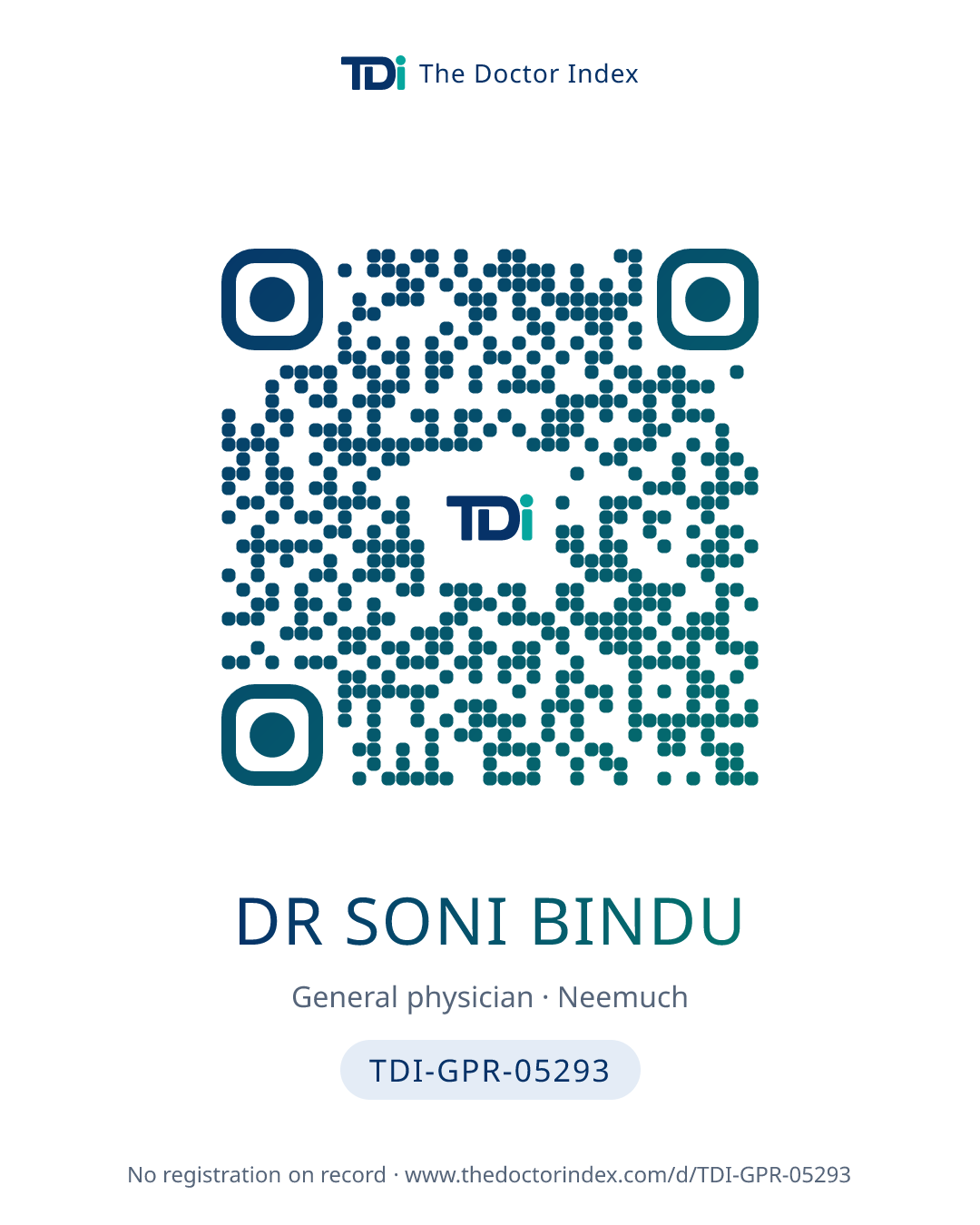 QR card for Dr Soni Bindu, TDI-GPR-05293