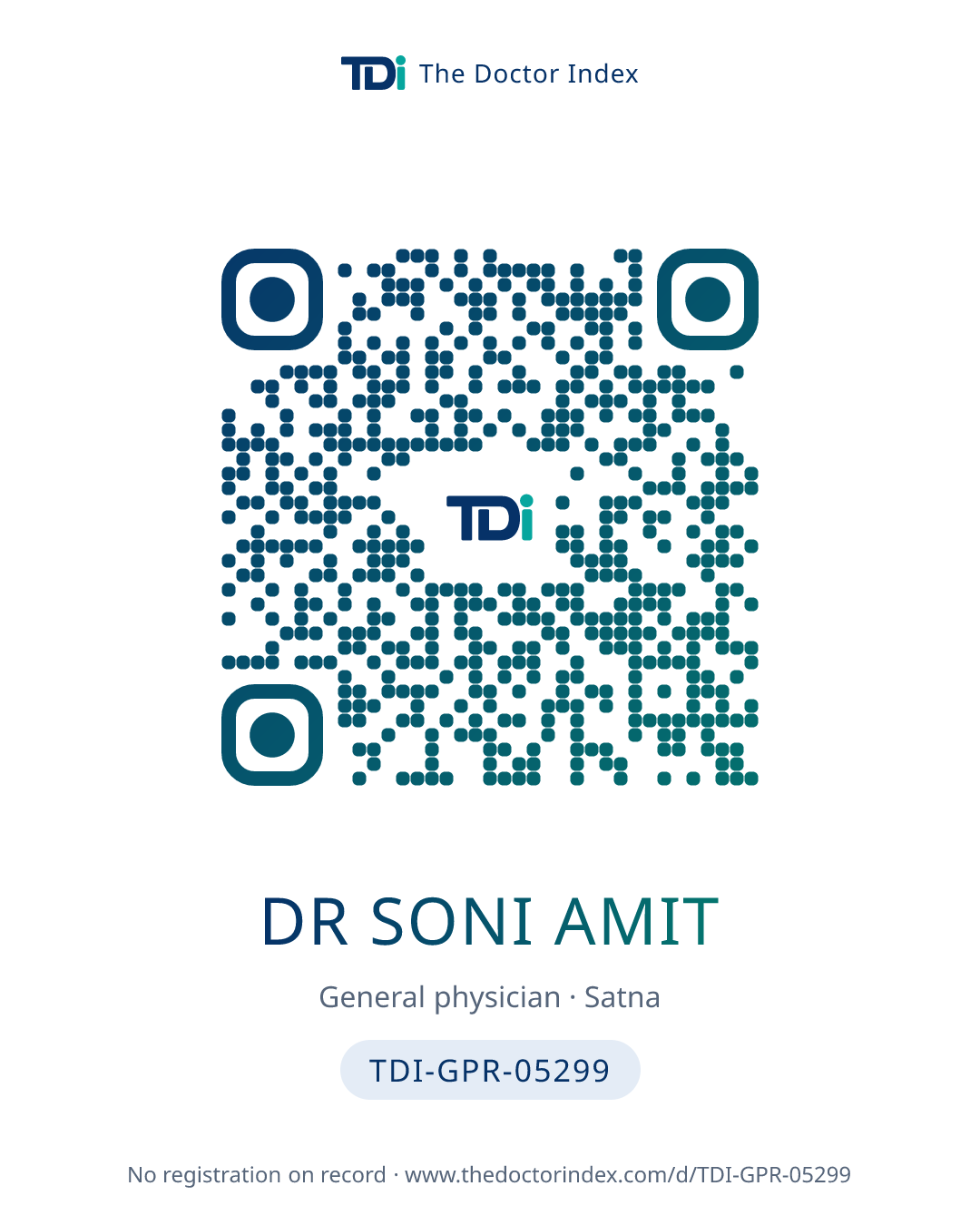 QR card for Dr Soni Amit, TDI-GPR-05299