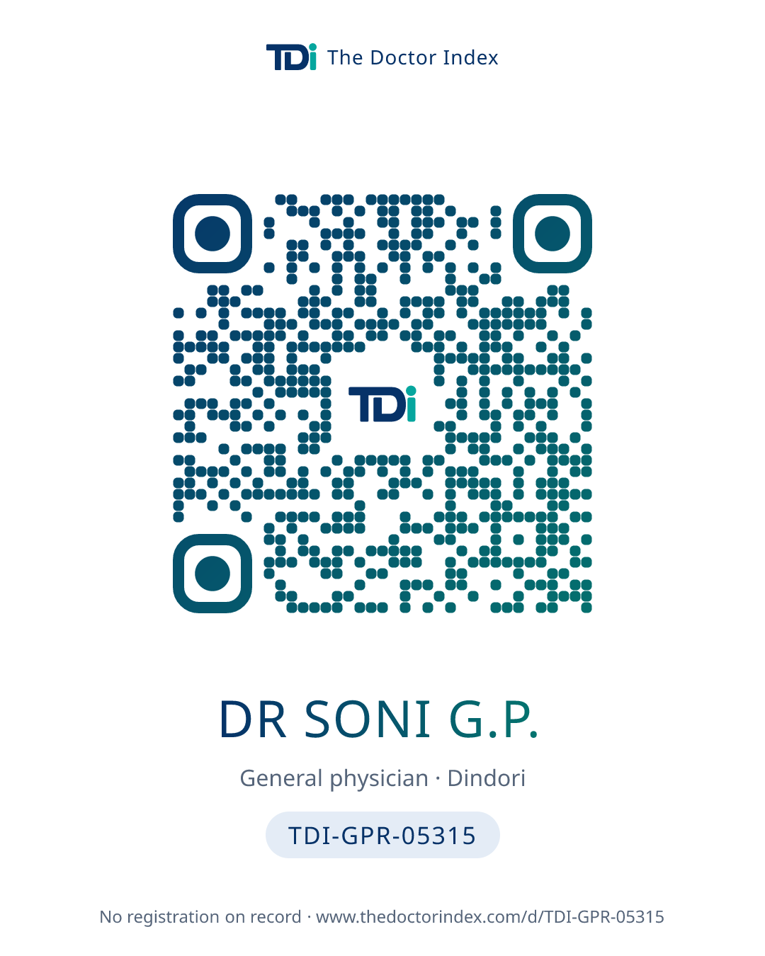 QR card for Dr Soni G.P., TDI-GPR-05315