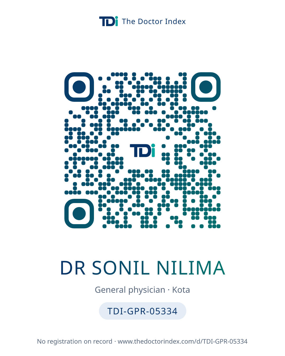 QR card for Dr Sonil Nilima, TDI-GPR-05334