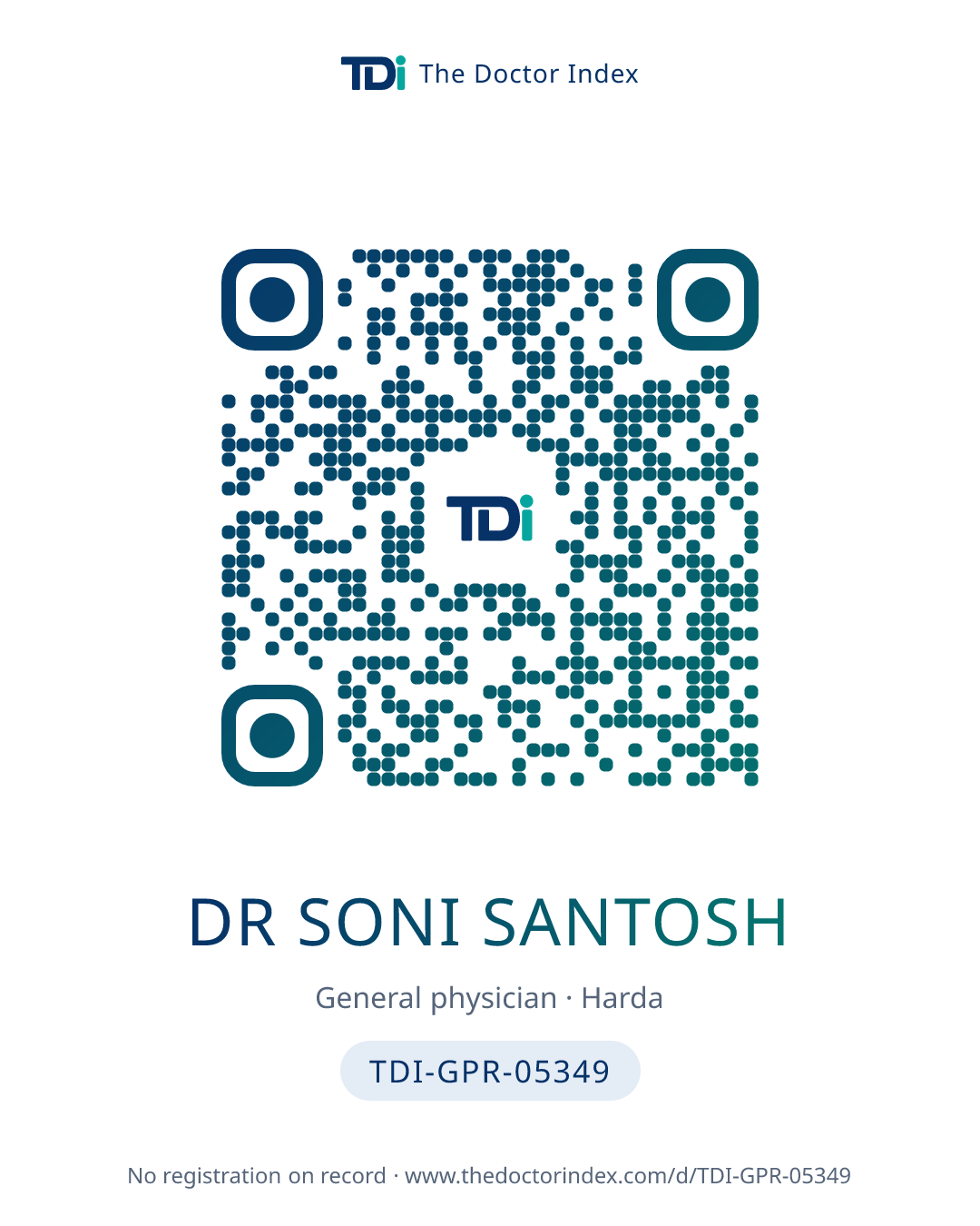 QR card for Dr Soni Santosh, TDI-GPR-05349