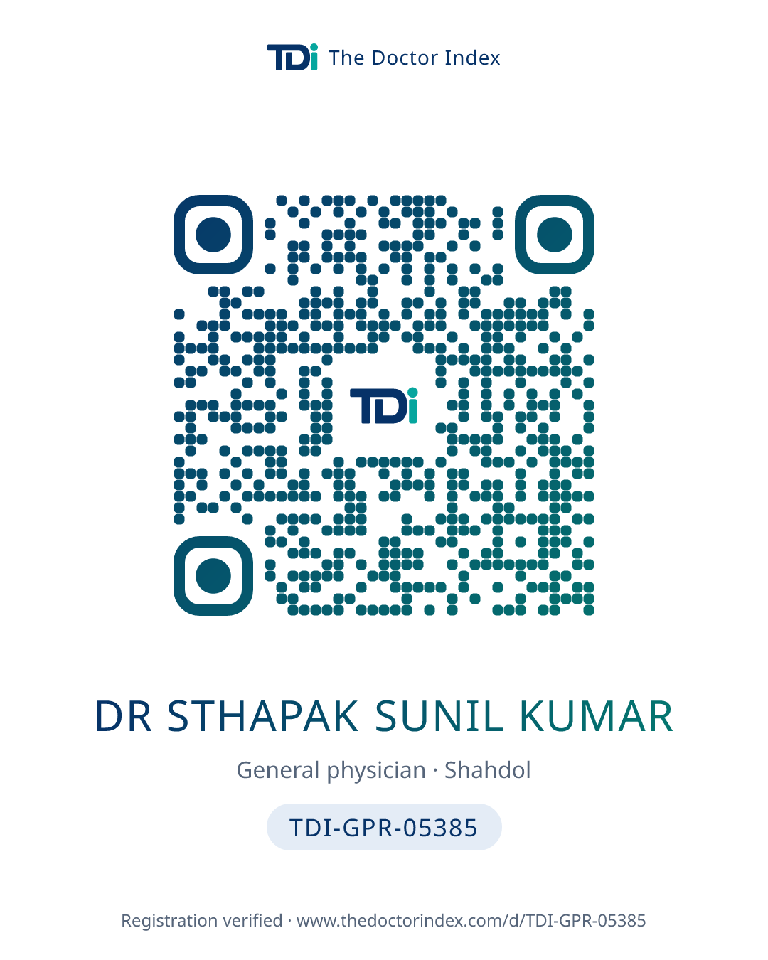 QR card for Dr Sthapak Sunil Kumar, TDI-GPR-05385