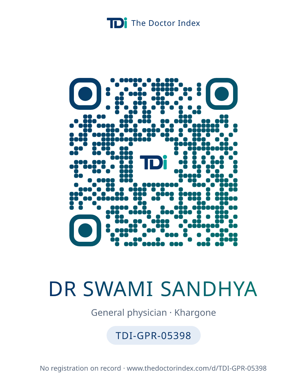 QR card for Dr Swami Sandhya, TDI-GPR-05398