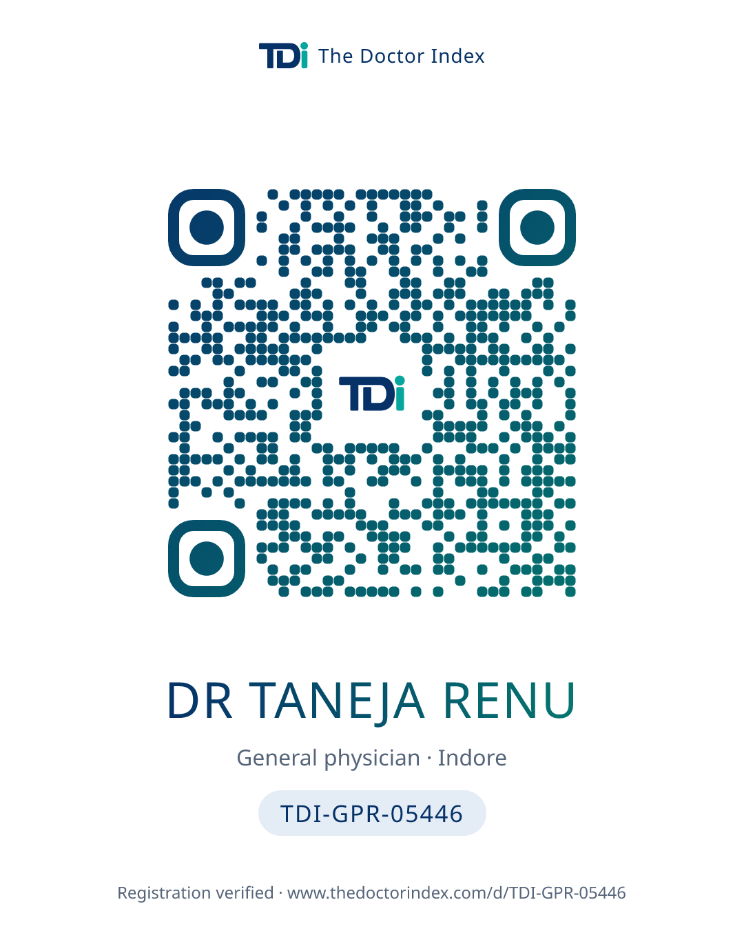QR card for Dr Taneja Renu, TDI-GPR-05446