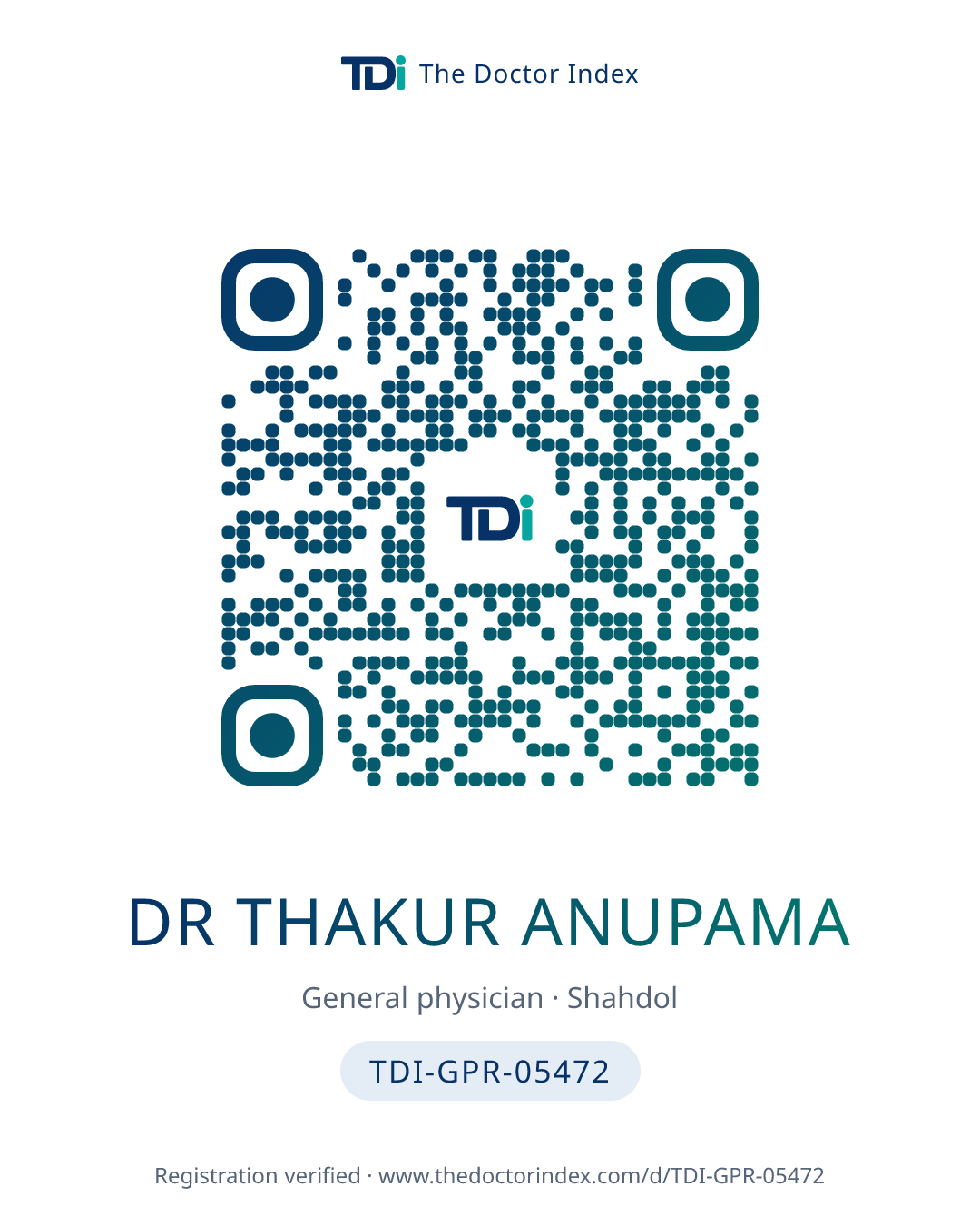 QR card for Dr Thakur Anupama, TDI-GPR-05472