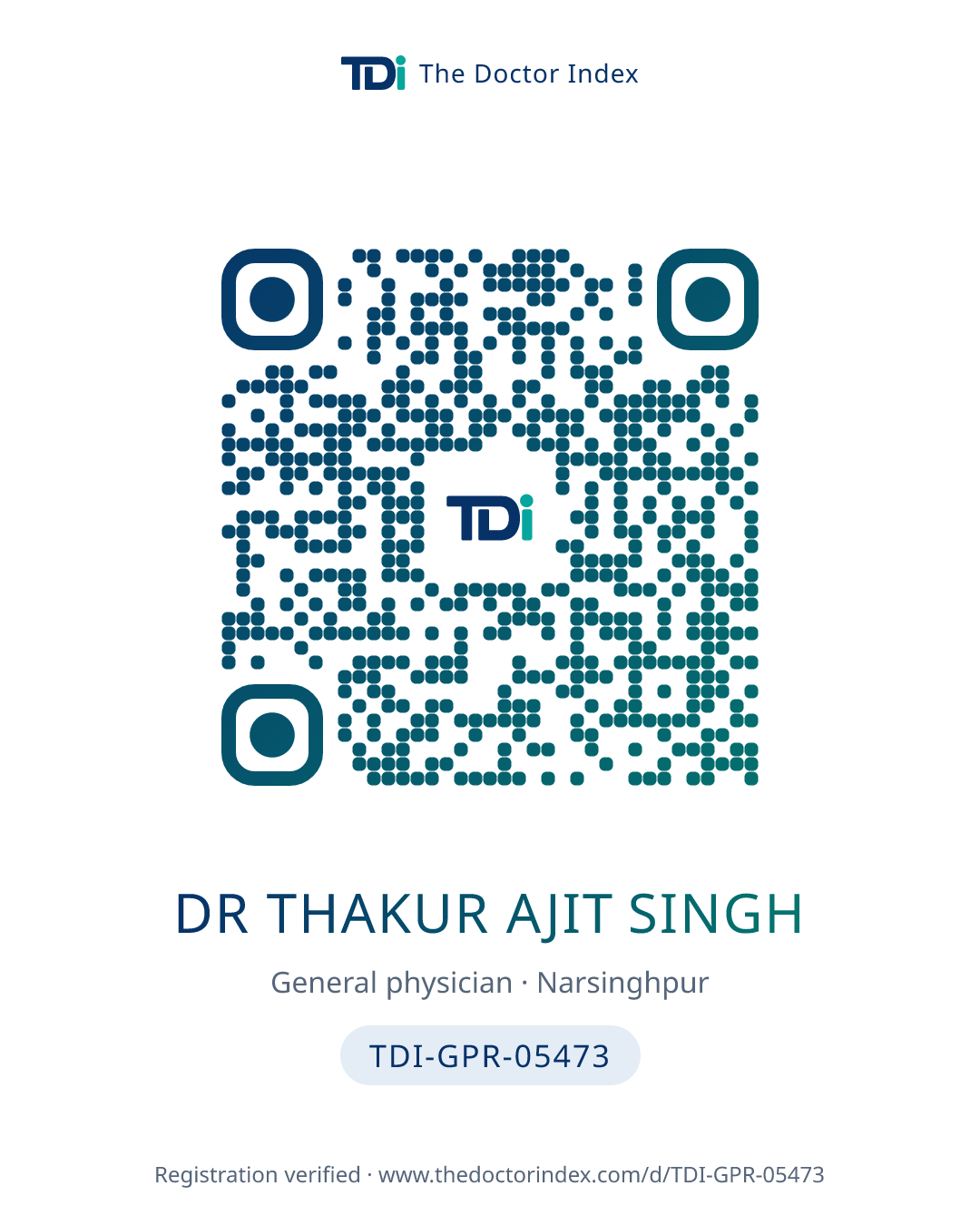 QR card for Dr Thakur Ajit Singh, TDI-GPR-05473