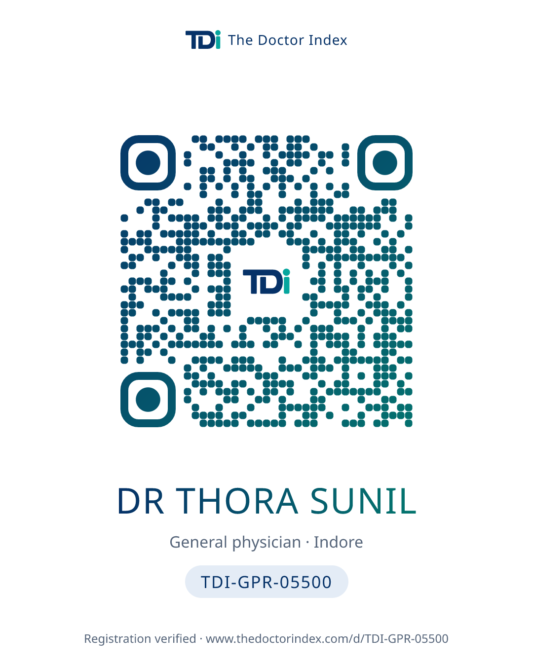 QR card for Dr Thora Sunil, TDI-GPR-05500