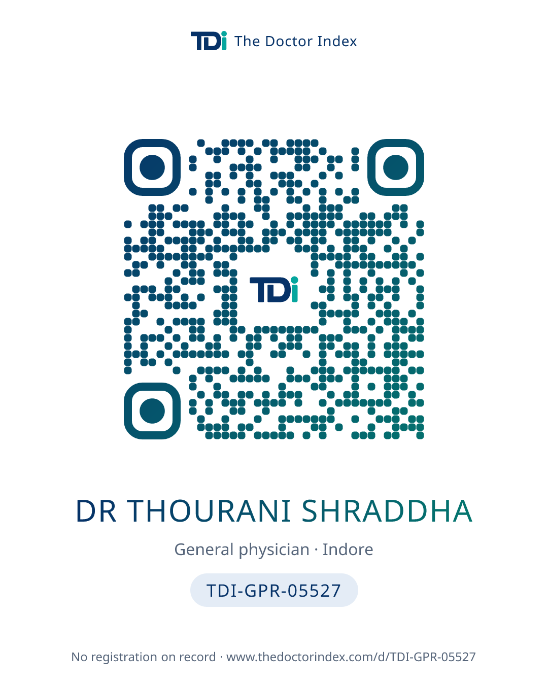 QR card for Dr Thourani Shraddha, TDI-GPR-05527