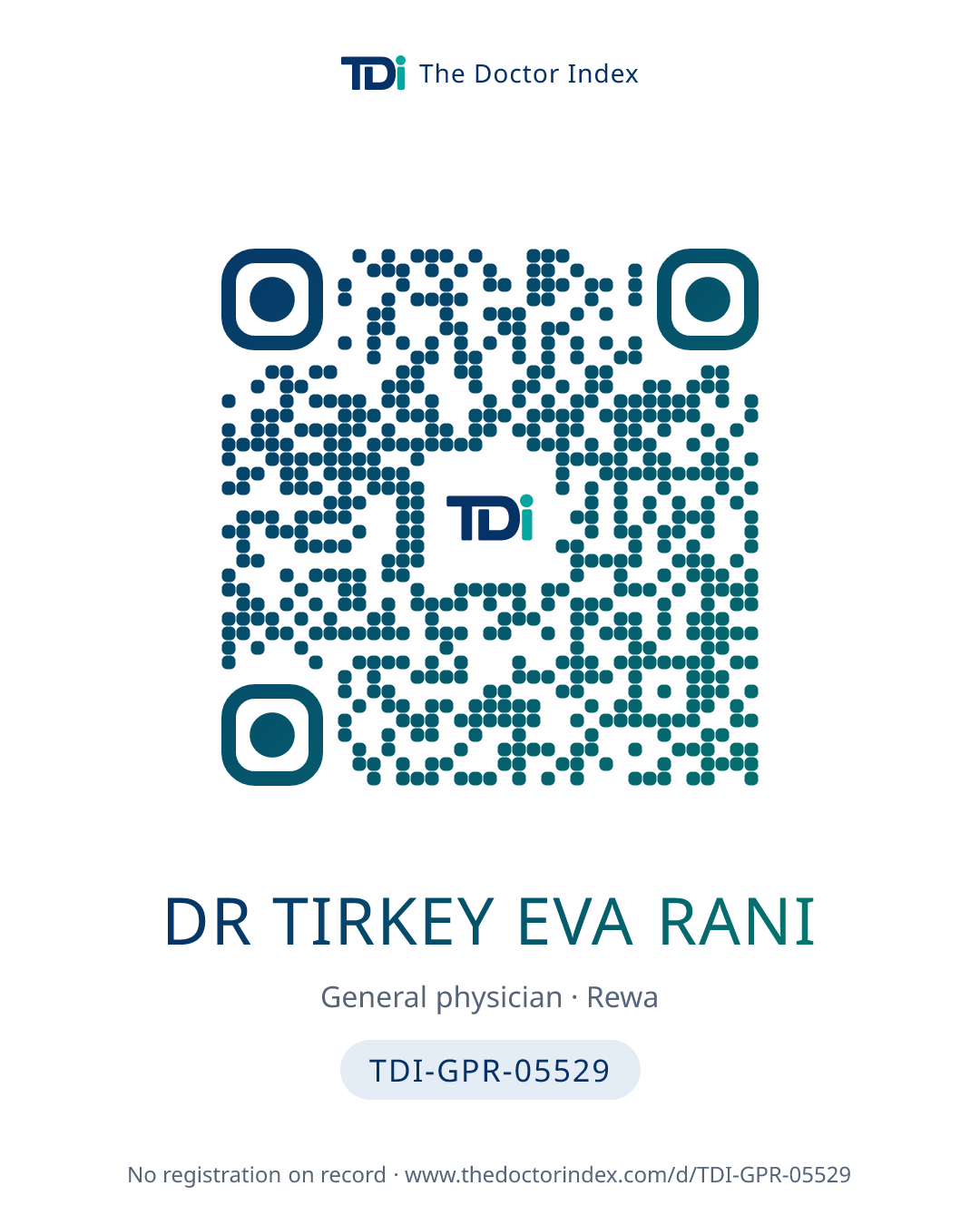 QR card for Dr Tirkey Eva Rani, TDI-GPR-05529
