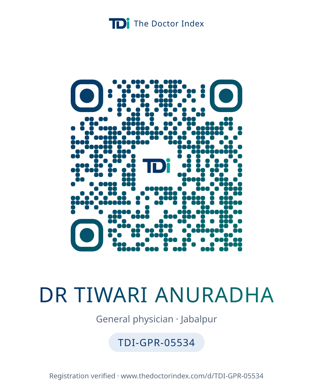 QR card for Dr Tiwari Anuradha, TDI-GPR-05534