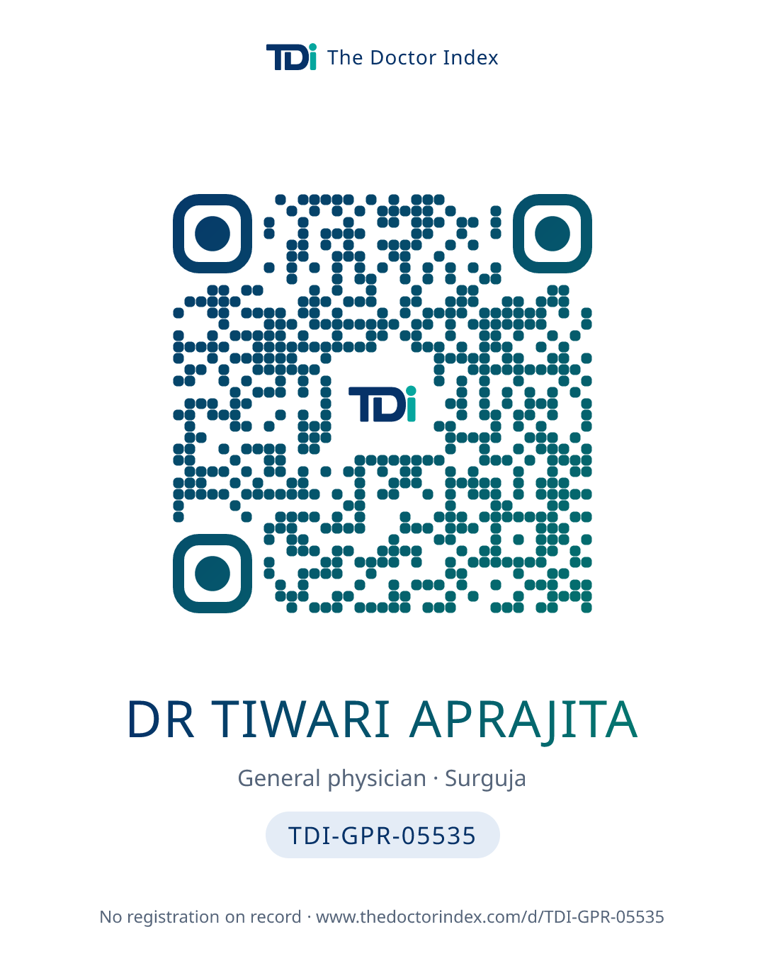 QR card for Dr Tiwari Aprajita, TDI-GPR-05535
